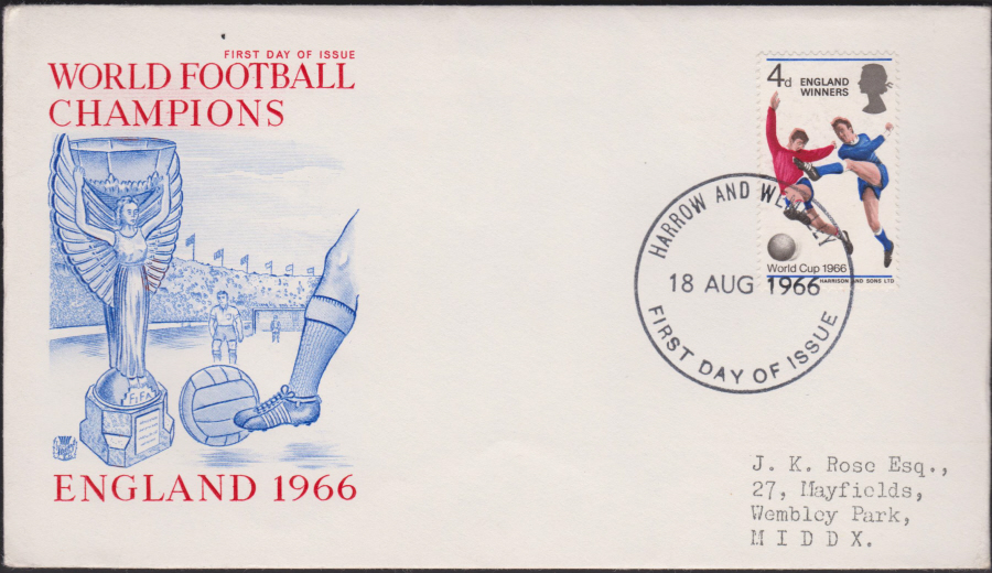 1966 World Cup Winners Harrow & Wembley Postmark Illustrated. Cover