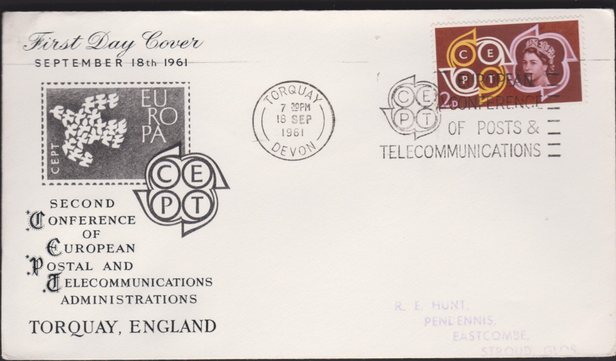 1961 -C E P T Europa First Day Covers - Torquay Slogan Postmark, - Click Image to Close