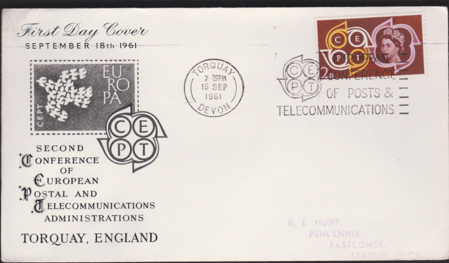 1961 -C E P T Europa First Day Covers - Torquay Slogan Postmark,