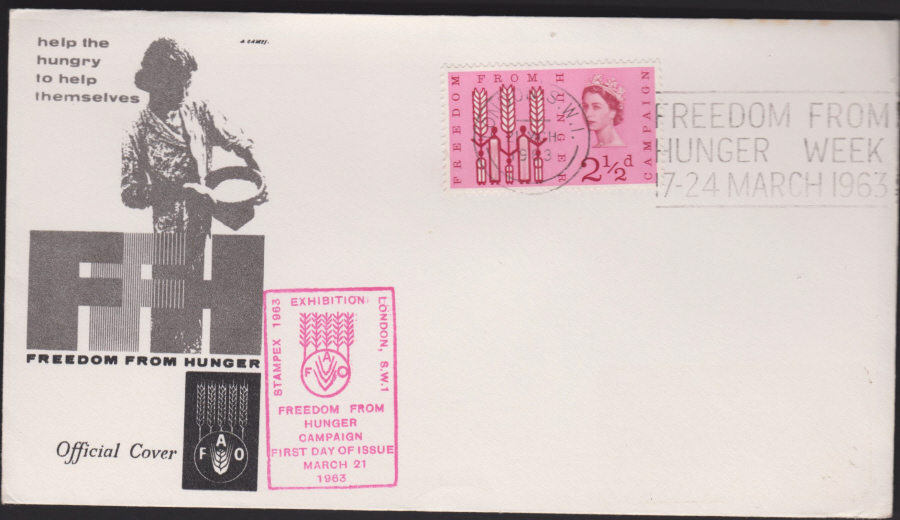 1963 -Freedom From Hunger First Day Cover - London S W 1 Slogan Postmark