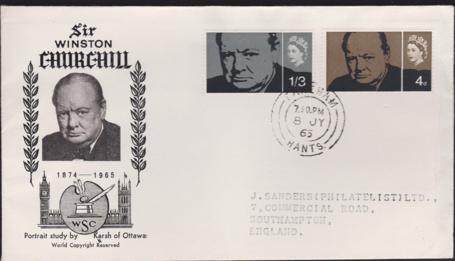 1965 Churchill F D I Fareham CDS Postmark Illustrated Cover