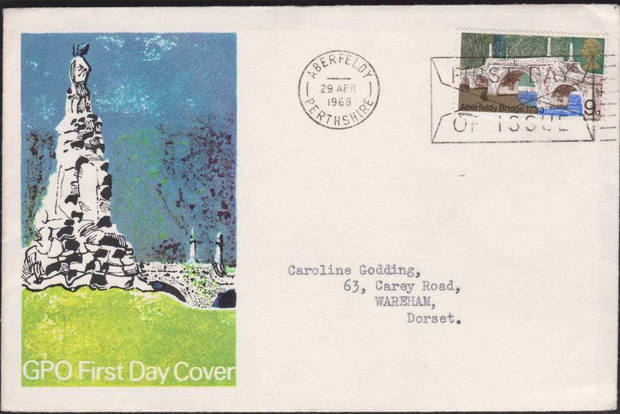 1968- British Bridges First Day Cover, Aberfeldy Slogan Postmark