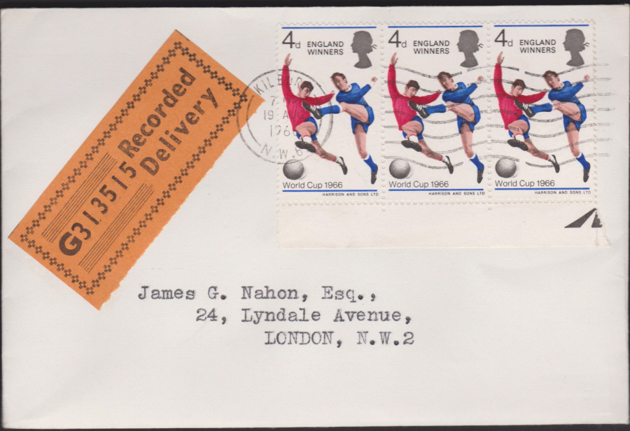 1966 World Cup Winners Kilburn Slogan Postmark Plain. Cover