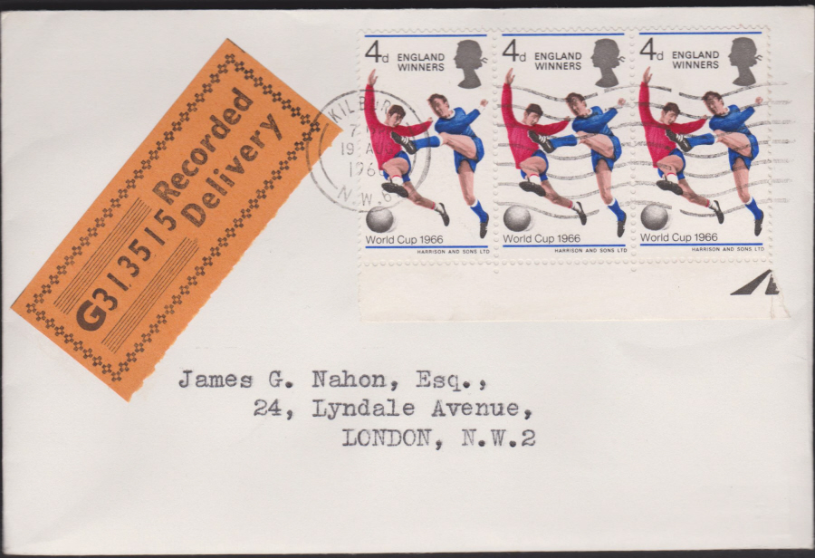 1966 World Cup Winners Kilburn Slogan Postmark Plain. Cover - Click Image to Close