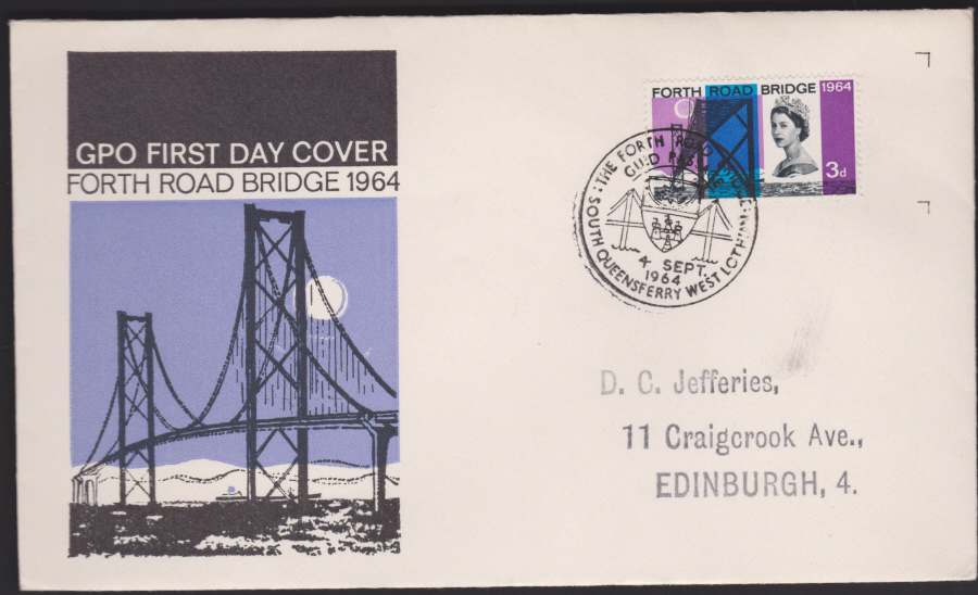 1964 - Forth Road Bridge First Day Cover,South Queensferry Handstamp Postmark - Click Image to Close