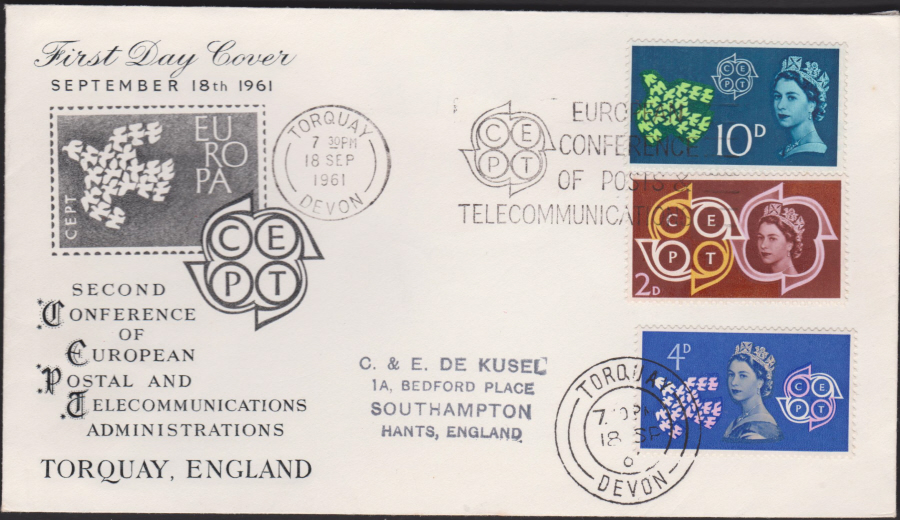 1961 -C E P T Europa First Day Cover - Torquay Slogan & CDS Postmark, - Click Image to Close