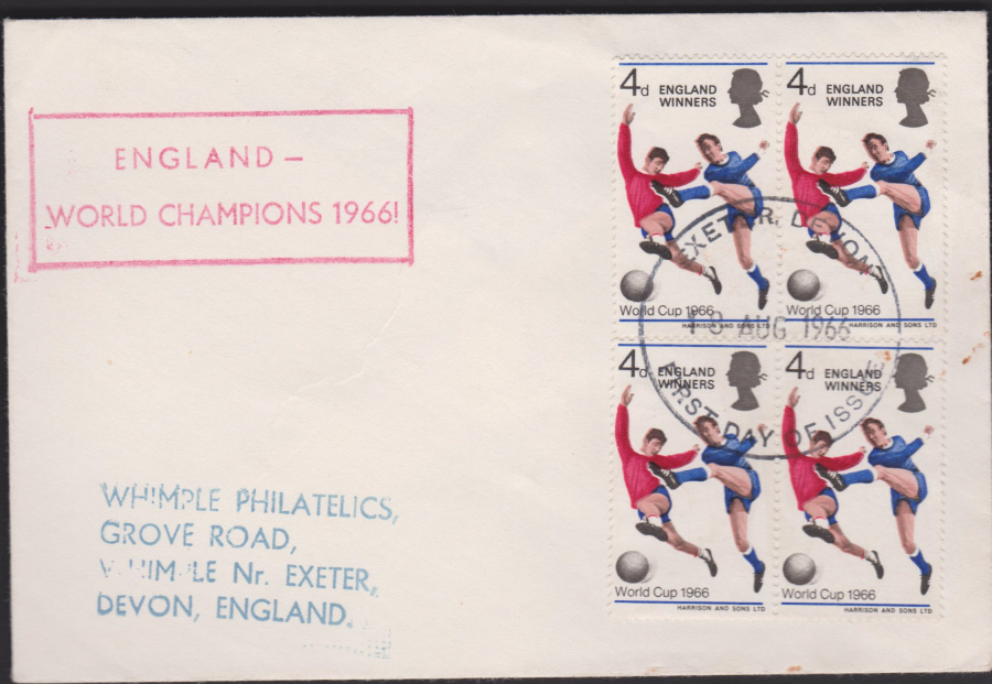 1966 World Cup Winners Exeter Devon Postmark Illustrated. Cover - Click Image to Close