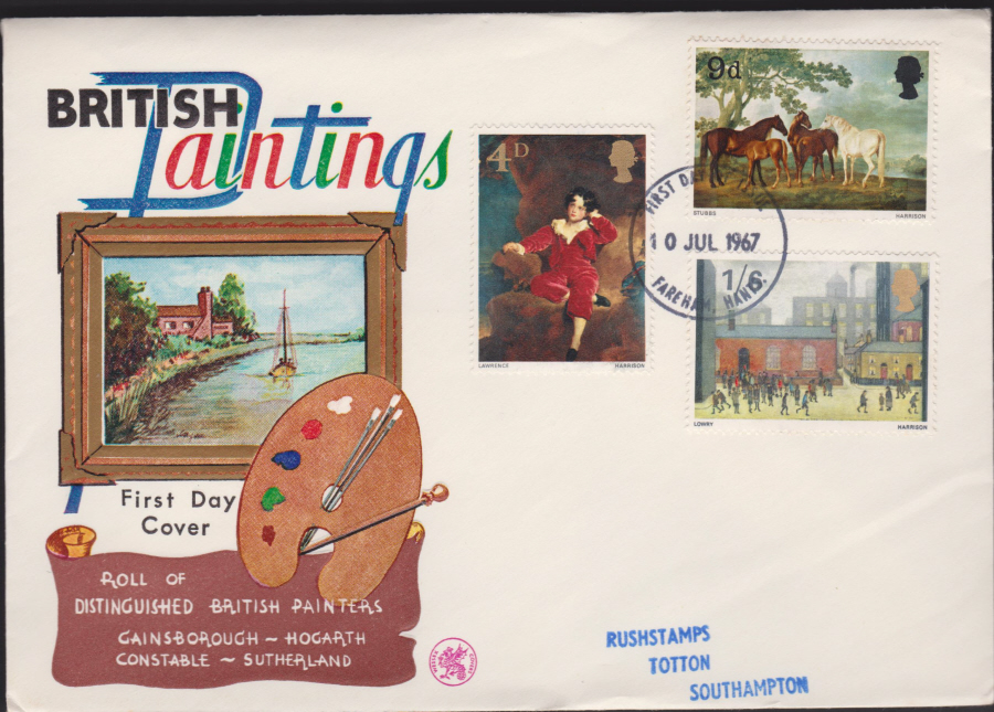 1967 - British Paintings First Day Cover - First Day of Issue Fareham Postmark