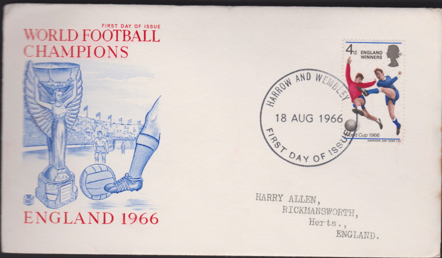 1966 World Cup Winners Harrow & Wembley Postmark Illustrated. Cover