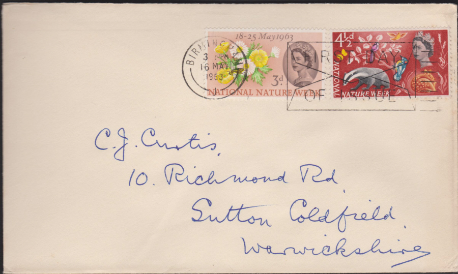 1963 -Nature Week First Day Cover - Birmingham FDI Slogan Postmark