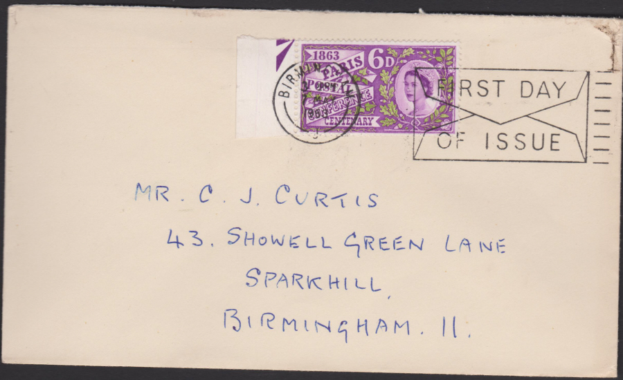 1963 -Paris First Day Cover - Birmingham Slogan Postmark