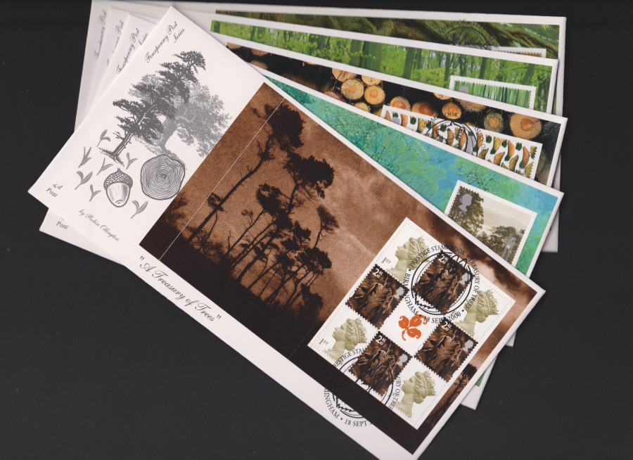 2000-4d Post FDC-Treasury of Trees P S B - Birmingham & 4 more Postmarks