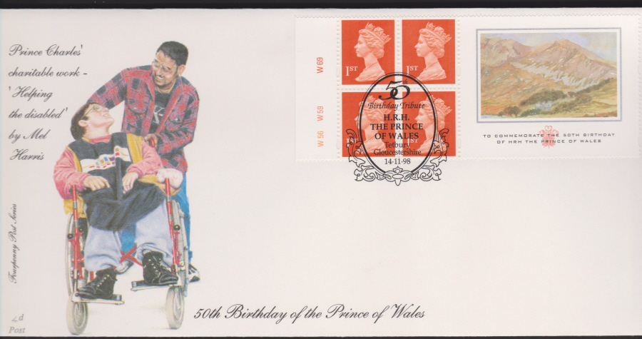 1998 -4d Post FDC-Prince of Wales Retail Book - Tetbury Postmark
