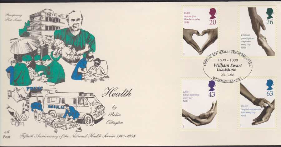 1998 -4d Post FDC- Health N.H.S. - Galdstone - Westminster SW1 Postmark