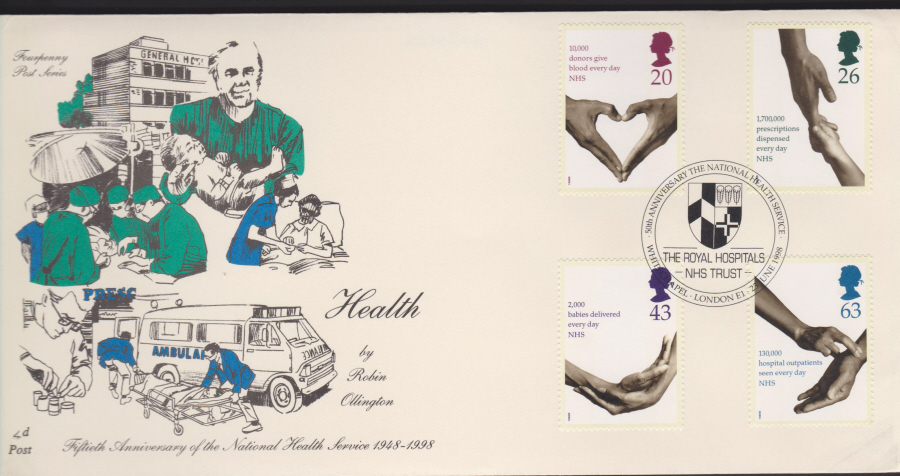 1998 -4d Post FDC- Health N.H.S. -Royal Hospitals NHS Trust Whitechapel Postmark