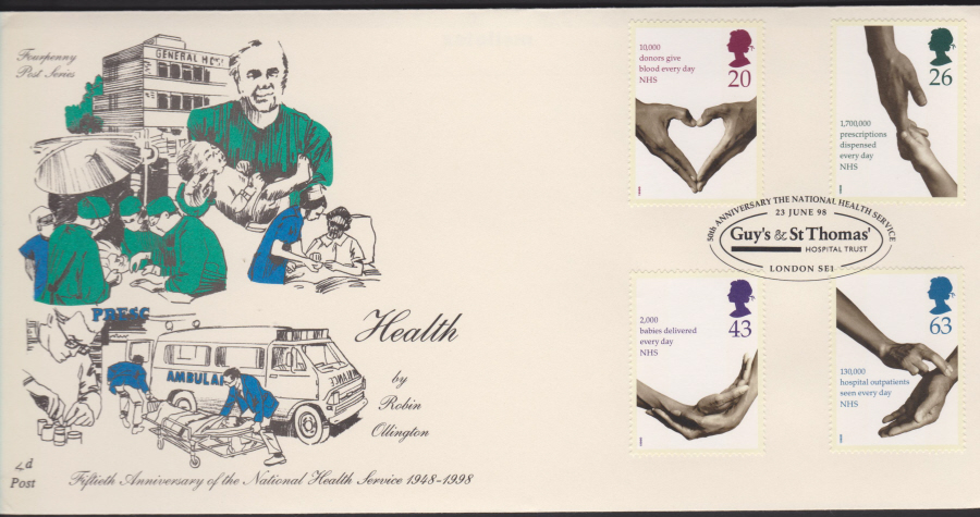 1998 -4d Post FDC- Health N.H.S. - Guy's & St Thomas Hospital Trust, London SE1 Postmark