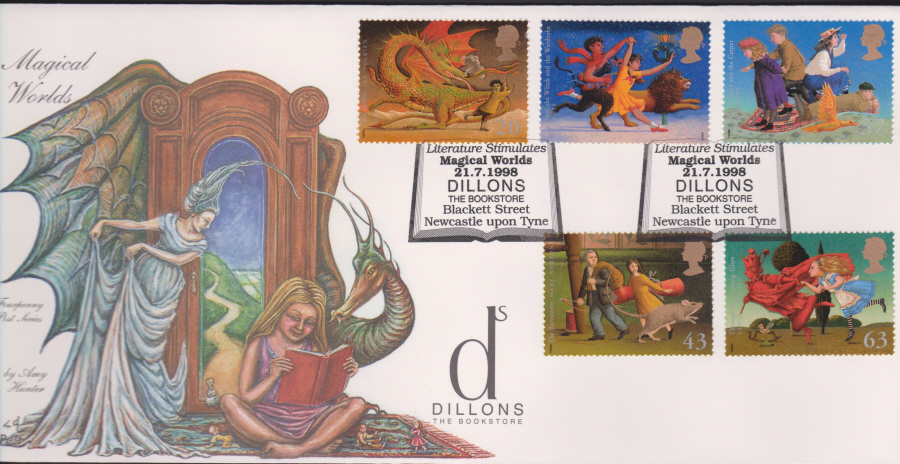1998 -4d Post FDC- Magical Worlds - Dillons Bookshop Official 4d Post Newcastle Postmark