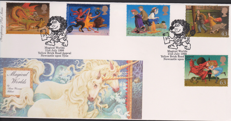 1998 -4d Post FDC- Magical Worlds - Yellow Brick Road, Newcastle upon Tyne Postmark