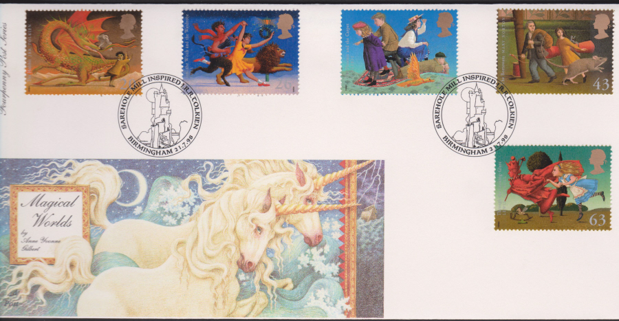 1998 -4d Post FDC- Magical Worlds - Sarehole Mill, Birmingham Postmark