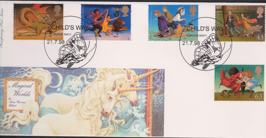 1998 -4d Post FDC- Magical Worlds - Child's Way, London NW11 Postmark