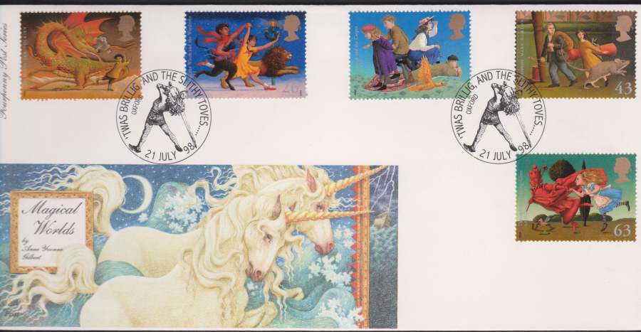 1998 -4d Post FDC- Magical Worlds -'Twas Brillid & the Slithy Toves , Oxford Postmark