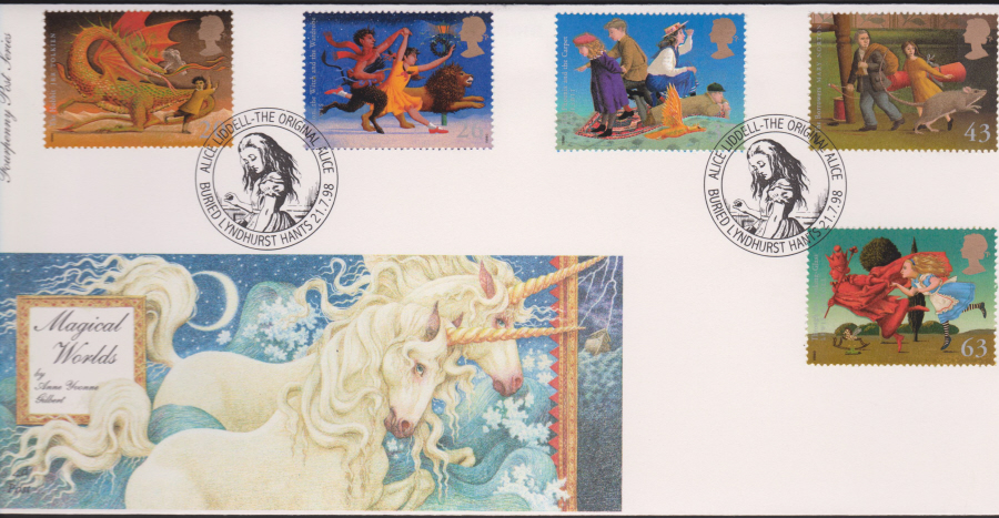 1998 -4d Post FDC-Magical Worlds - Alice Liddell The Orignal Alice Buried Lyndhurst, Hants Postmark