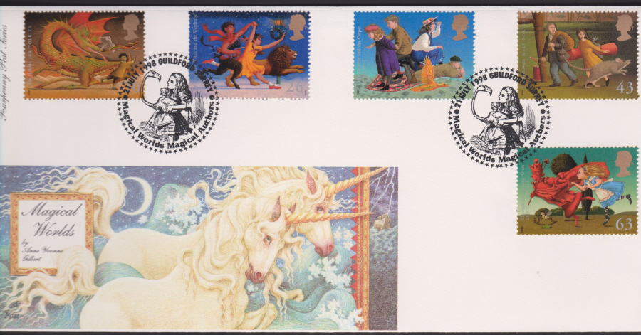 1998 -4d Post FDC- Magical Worlds - Magical Authors, Guildford, Surrey Postmark
