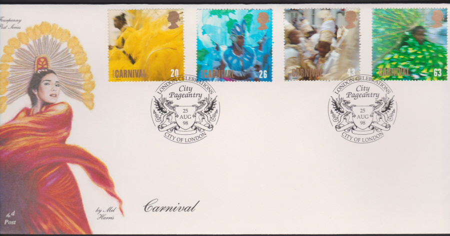 1998 -4d Post FDC-Carnival - City Pageantry, City of London Postmark