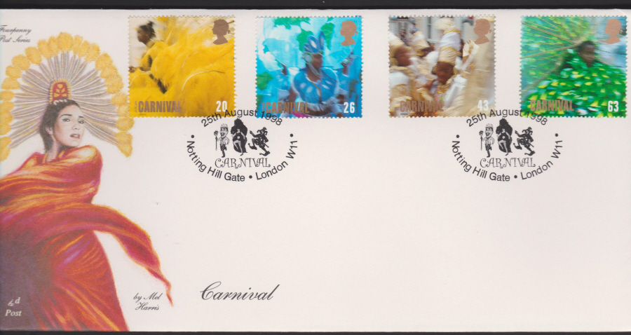 1998 -4d Post FDC-Carnival - Notting Hill Gate, London Postmark