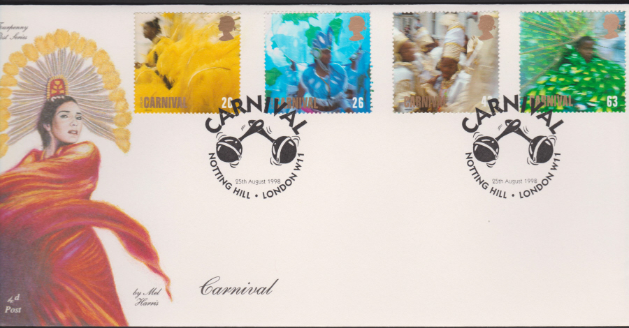 1998 -4d Post FDC-Carnival - Carnival Notting Hill , London W11 Postmark