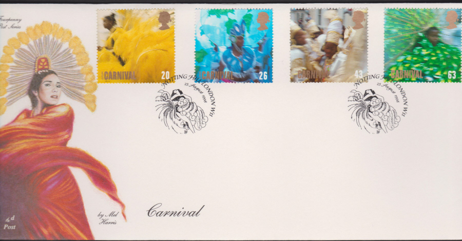 1998 -4d Post FDC-Carnival - Notting Hill , London W11 Postmark