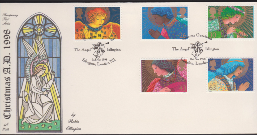 1998 -4d Post FDC- Christmas -The Angel, Islington, London N1 Postmark