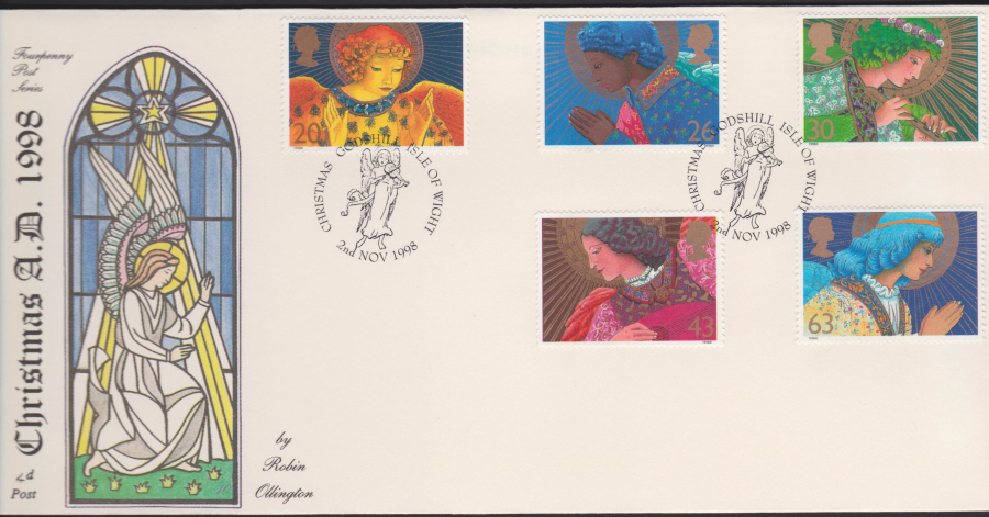 1998 -4d Post FDC- Christmas - Godshill, Isle of Wight Postmark