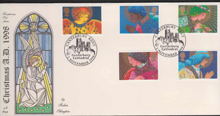 1998 -4d Post FDC- Christmas - Canterbury, Kent Postmark