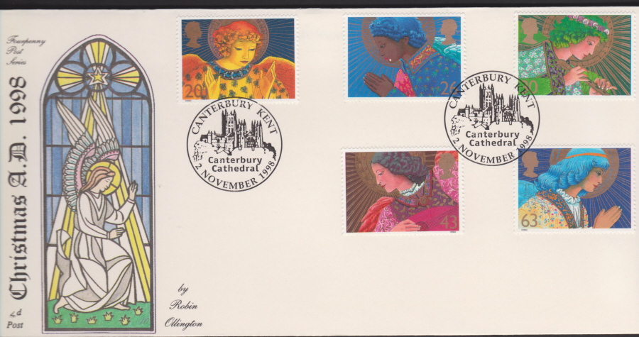 1998 -4d Post FDC- Christmas - Canterbury, Kent Postmark - Click Image to Close