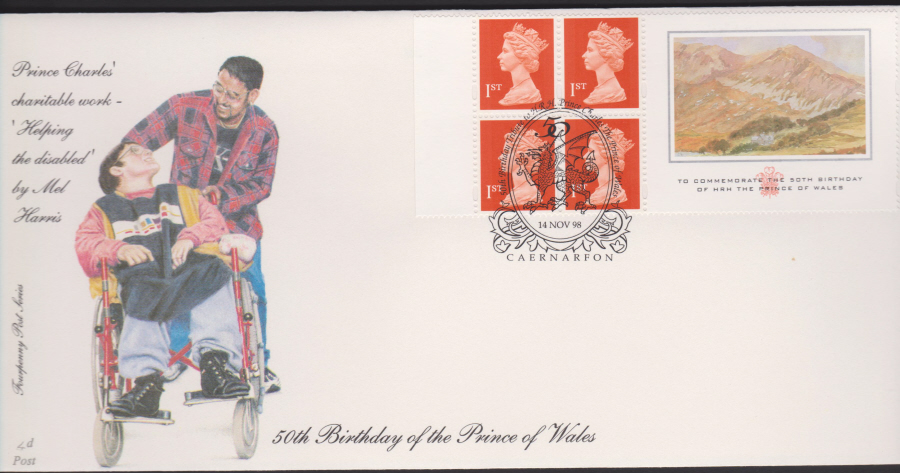 1998 -4d Post FDC-Prince of Wales Retail Book - Caernarfon Postmark