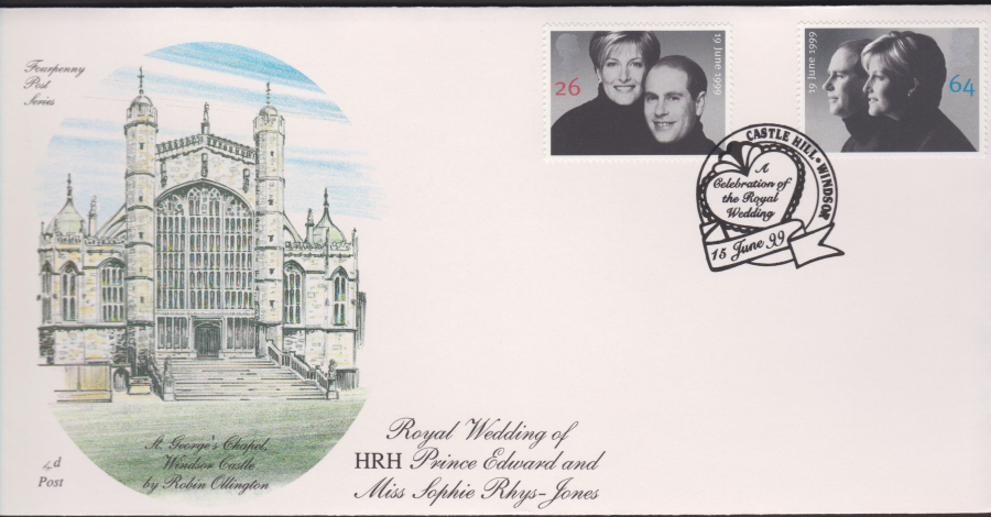 1999 -4d Post FDC- Edward & Sophie Wedding - Castle Hill Windsor Postmark