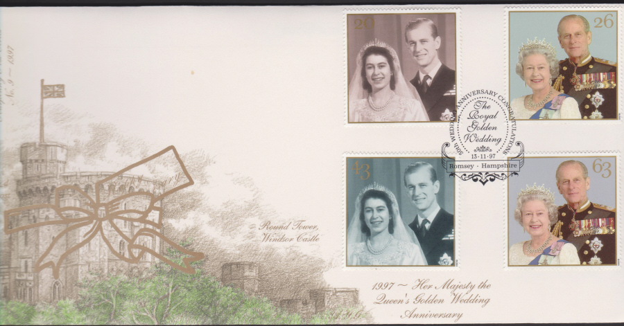 1997 -4d Post FDC- Golden Wedding Anniversary - Romsey,Hampshire Postmark