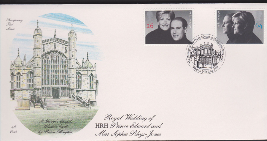 1999 -4d Post FDC- Edward & Sophie Wedding -Marriage Windsor Postmark