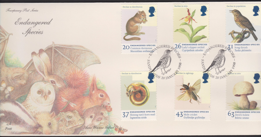 1998 -4d Post FDC- Endangered Species - Sandy, Beds Postmark