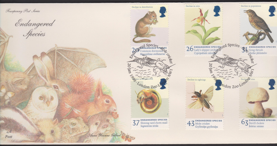 1998 -4d Post FDC- Endangered Species - London Zoo, London Postmark