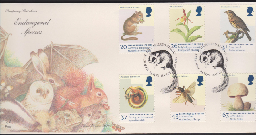 1998 -4d Post FDC- Endangered Species -Selborne, Alton, Hants Postmark