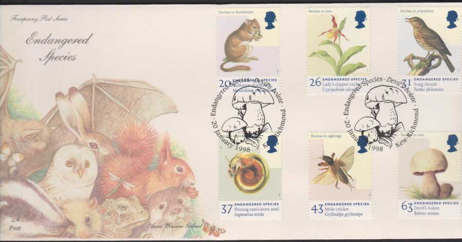 1998 -4d Post FDC- Endangered Species - Devil bolete , Kew Postmark