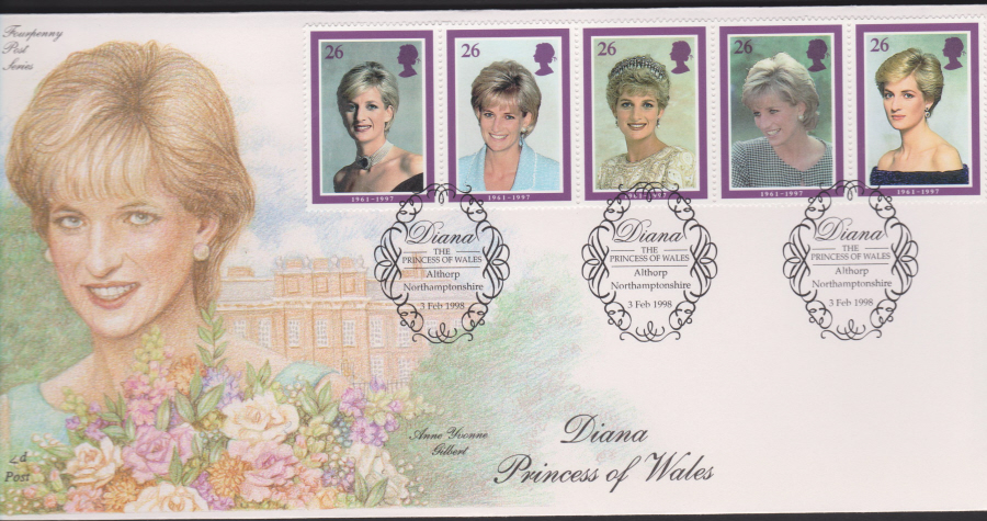 1998 -4d Post FDC- Diana Princess of Wales -Althorp, Northamptonshire Postmark