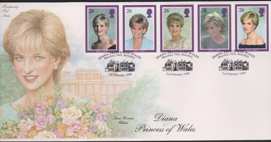 1998 -4d Post FDC- Diana Princess of Wales - Bletchley Park Postmark