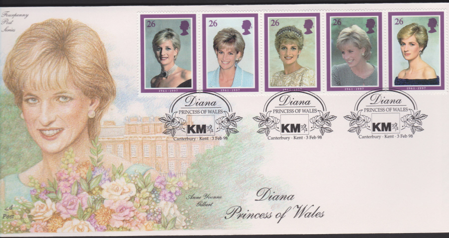 1998 -4d Post FDC- Diana Princess of Wales -Canterbury, Kent Postmark