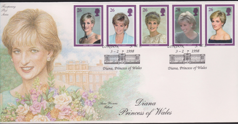 1998 -4d Post FDC- Diana Princess of Wales - London S W 1 Postmark