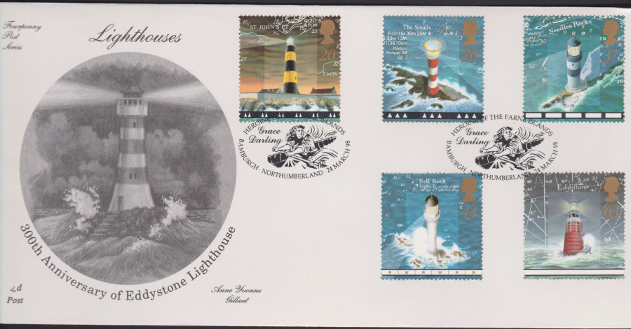 1998 -4d Post FDC- Lighthouses - Grace Darling, Bamburgh Postmark
