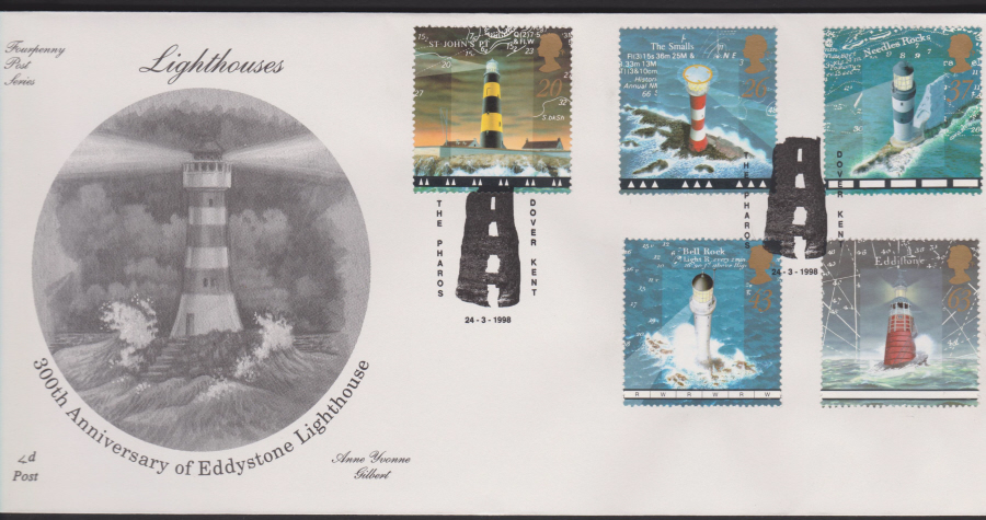 1998 -4d Post FDC- Lighthouses - Pharos, Dover Kent Postmark - Click Image to Close