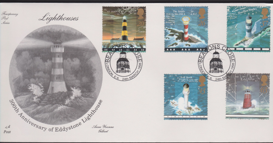 1998 -4d Post FDC- Lighthouses - Beacons Close, London E 6 Postmark - Click Image to Close